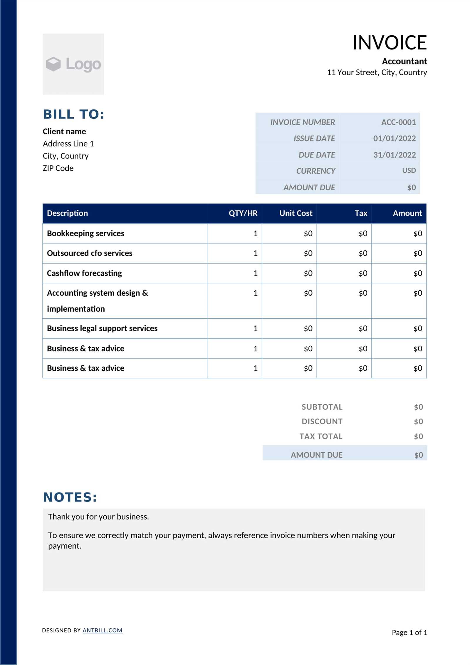 accounting invoice template