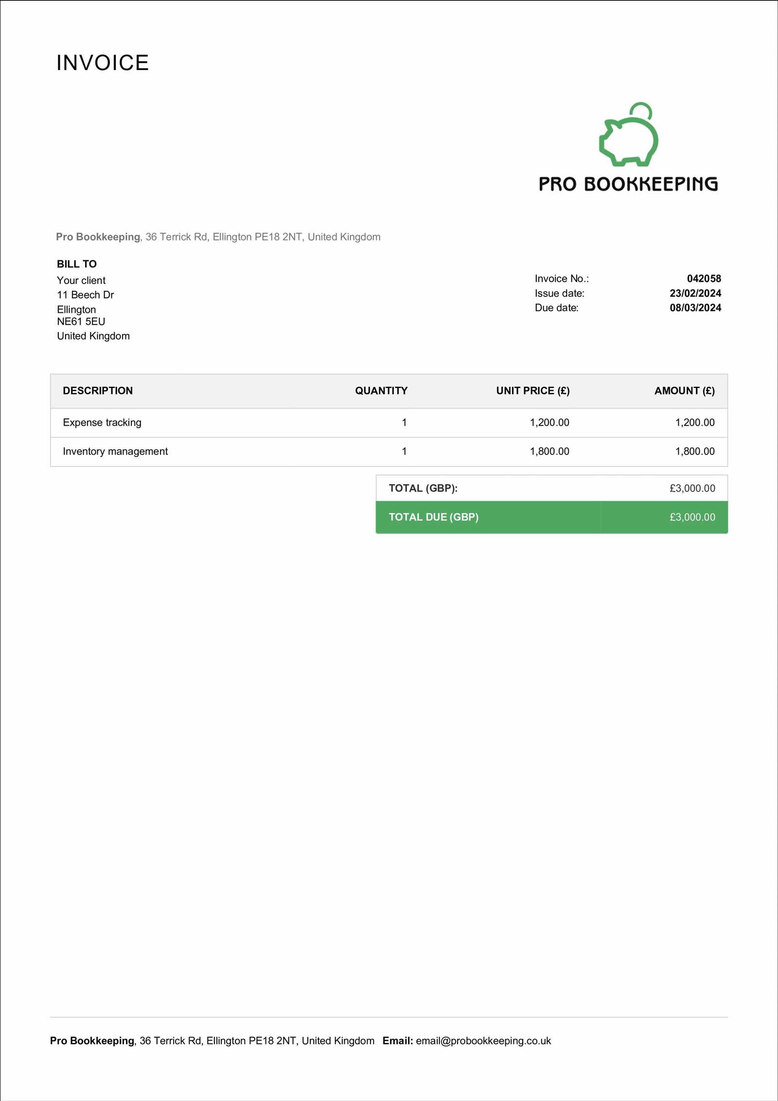 accounting services invoice template