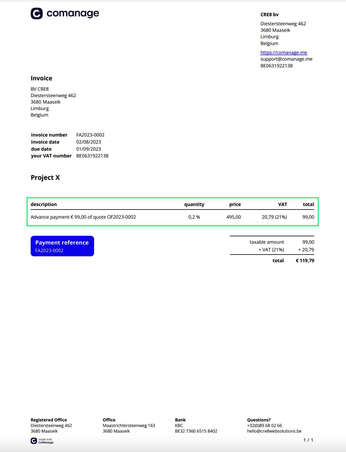 advance invoice template
