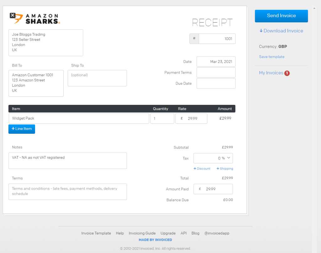 amazon vat invoice template