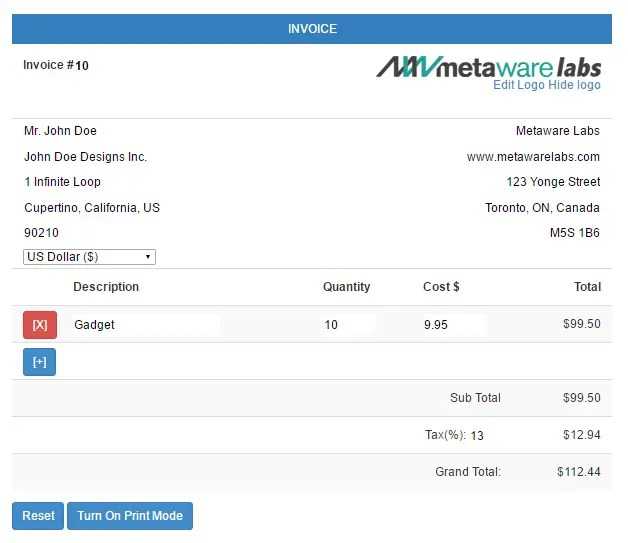 angular 4 invoice template