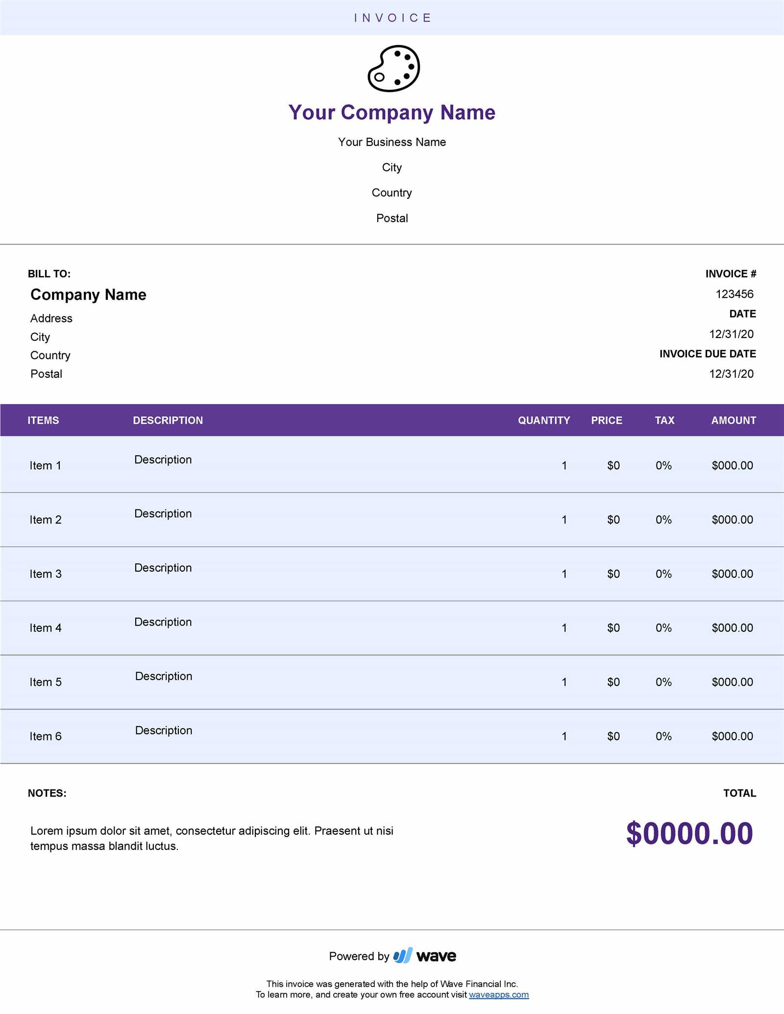 art invoice template