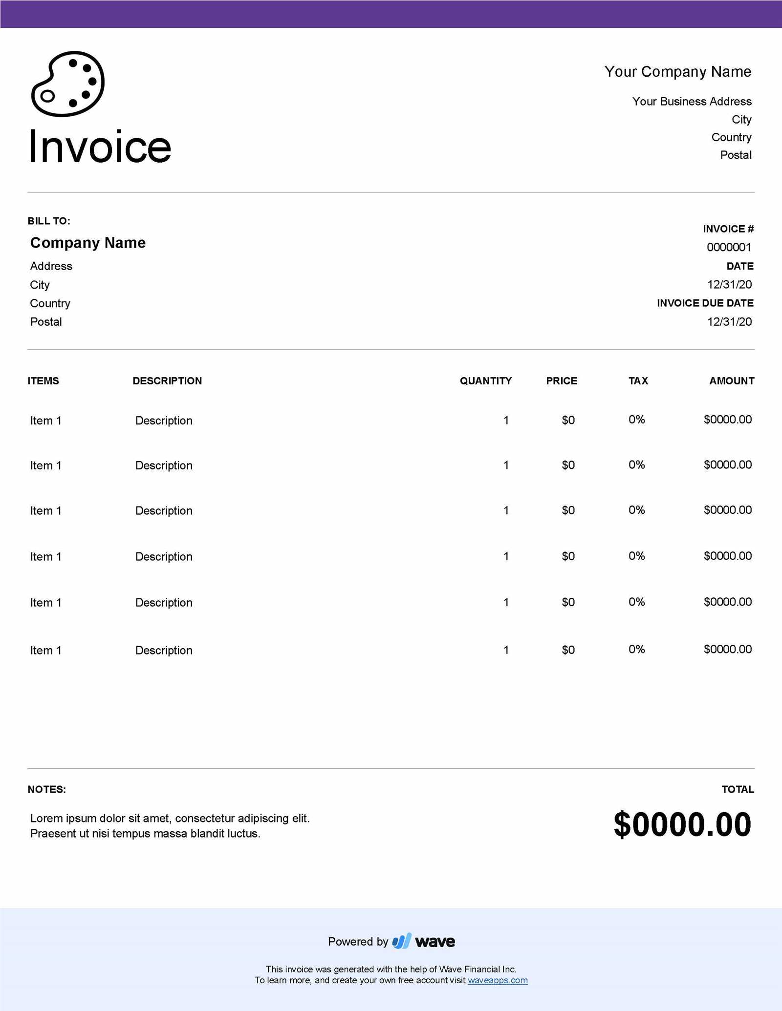 art invoice template