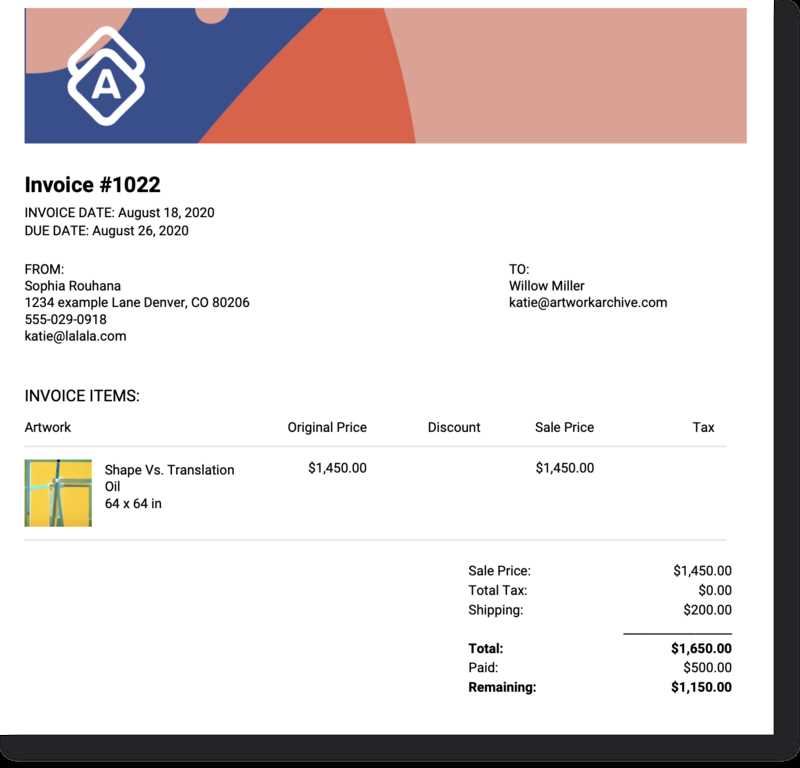 art invoice template