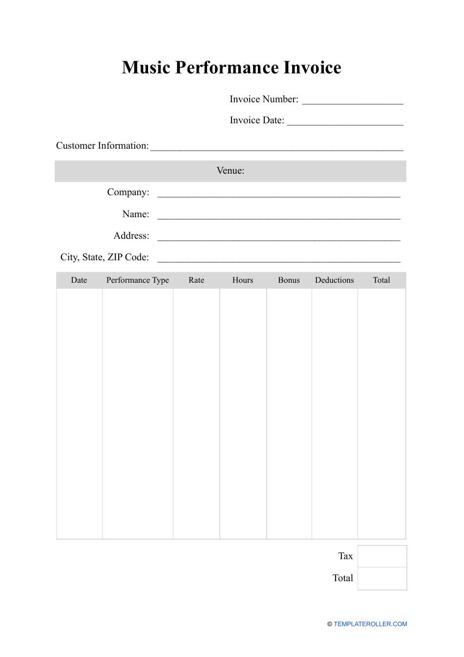 artist performance invoice template