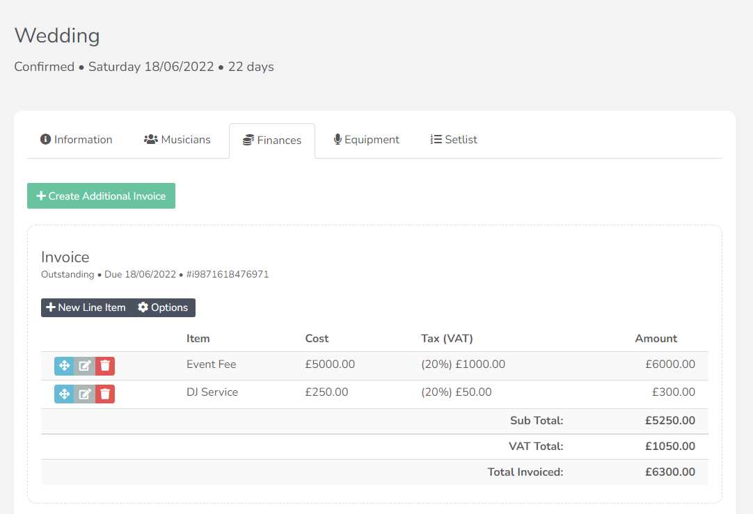 artist performance invoice template