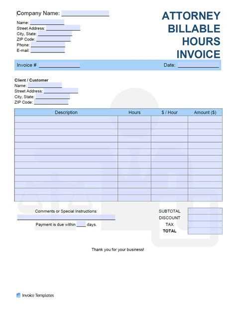 attorney billable hours invoice template