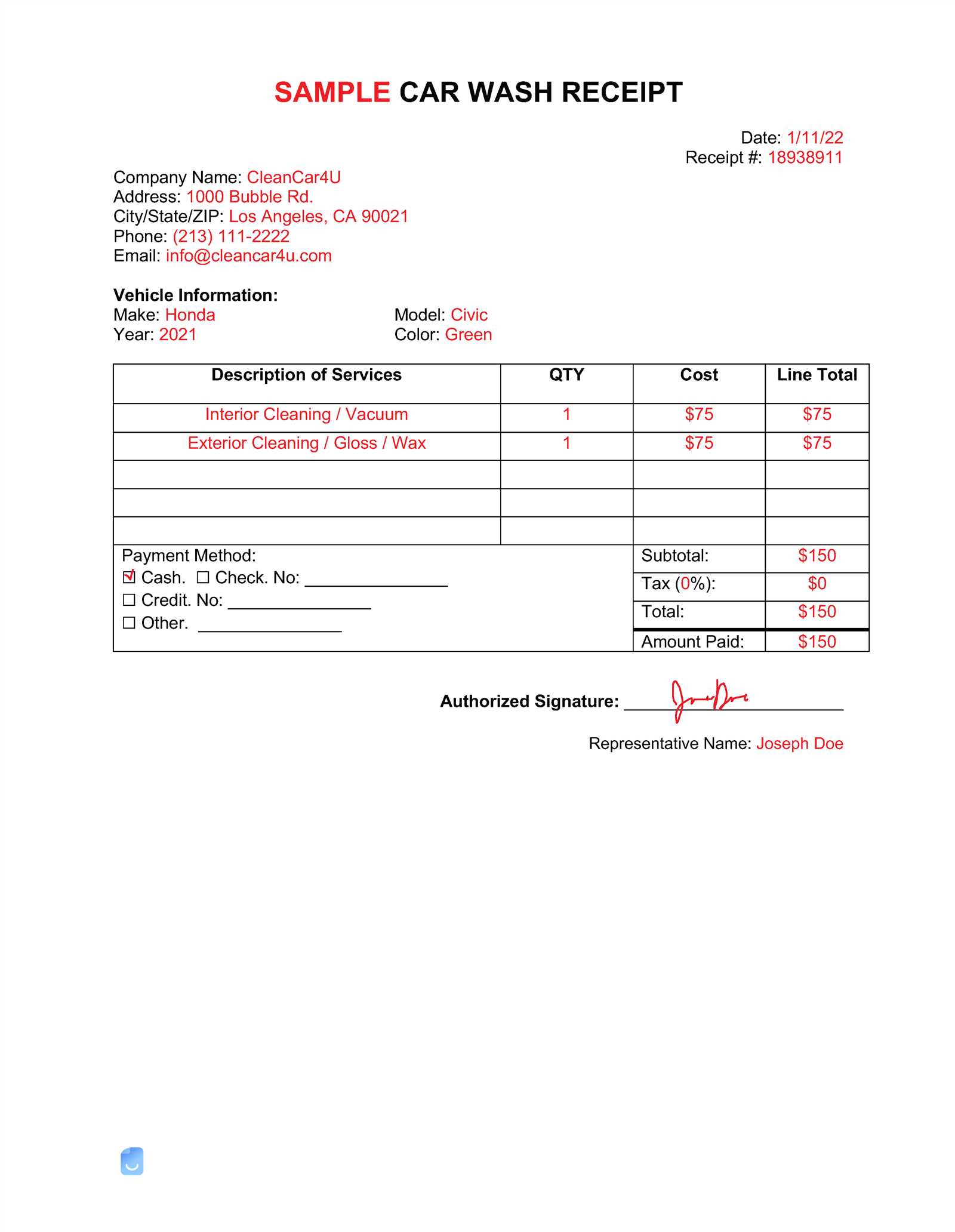 auto detailing invoice template