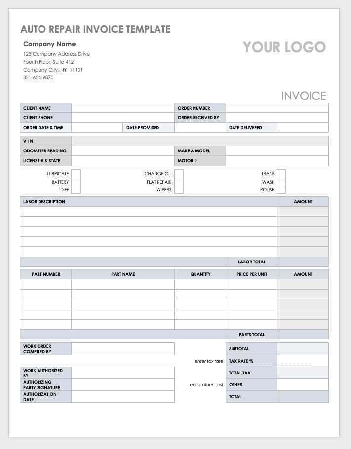 auto repair invoice template microsoft office