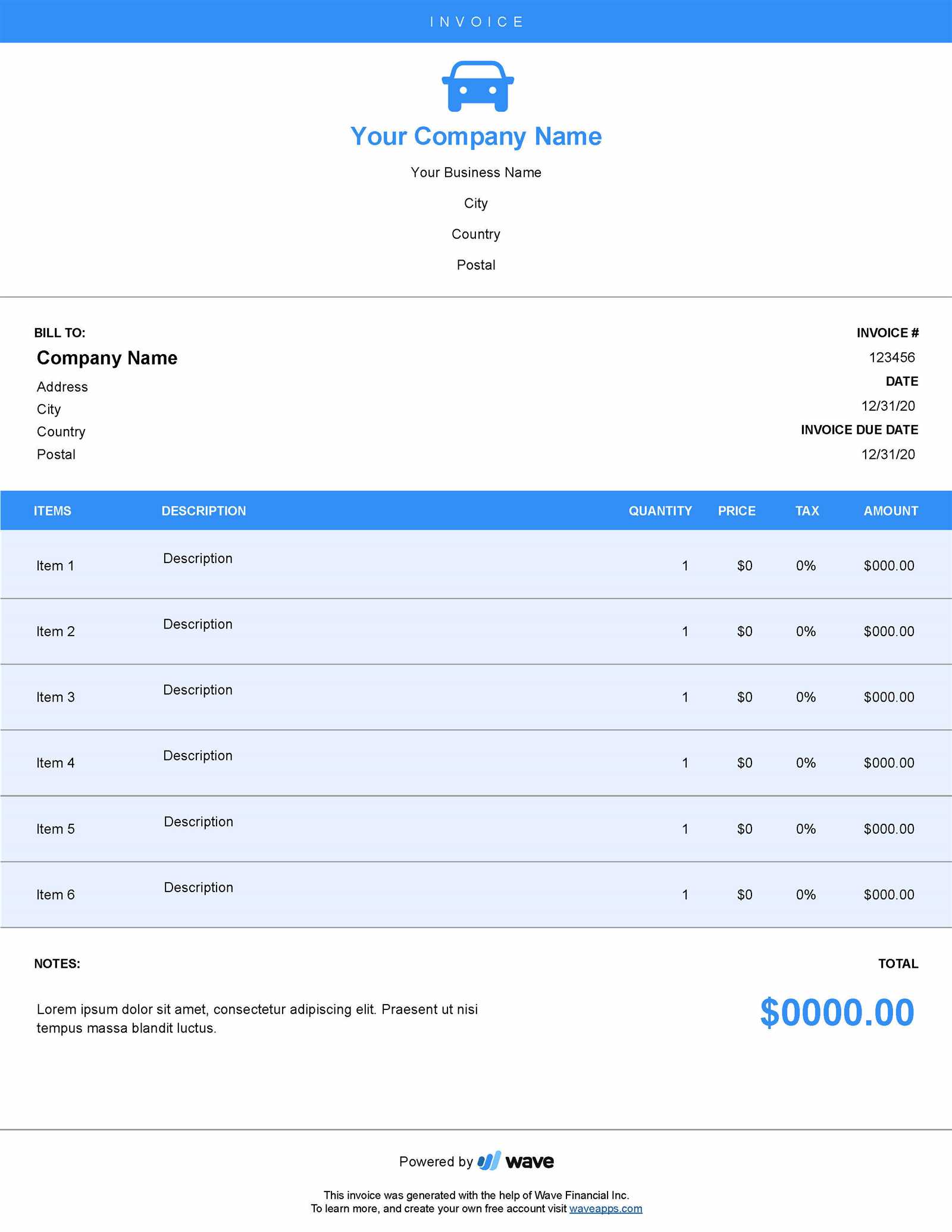 auto repair shop invoice template pdf