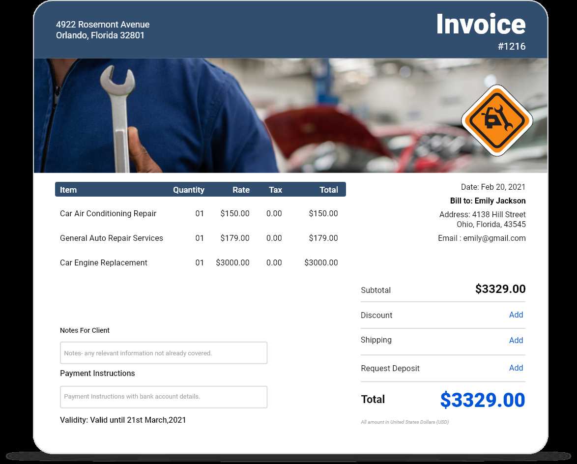 automotive invoice template free