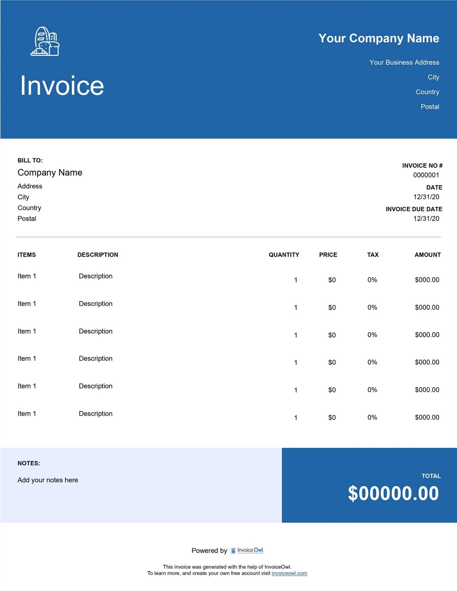 bakery invoice template excel