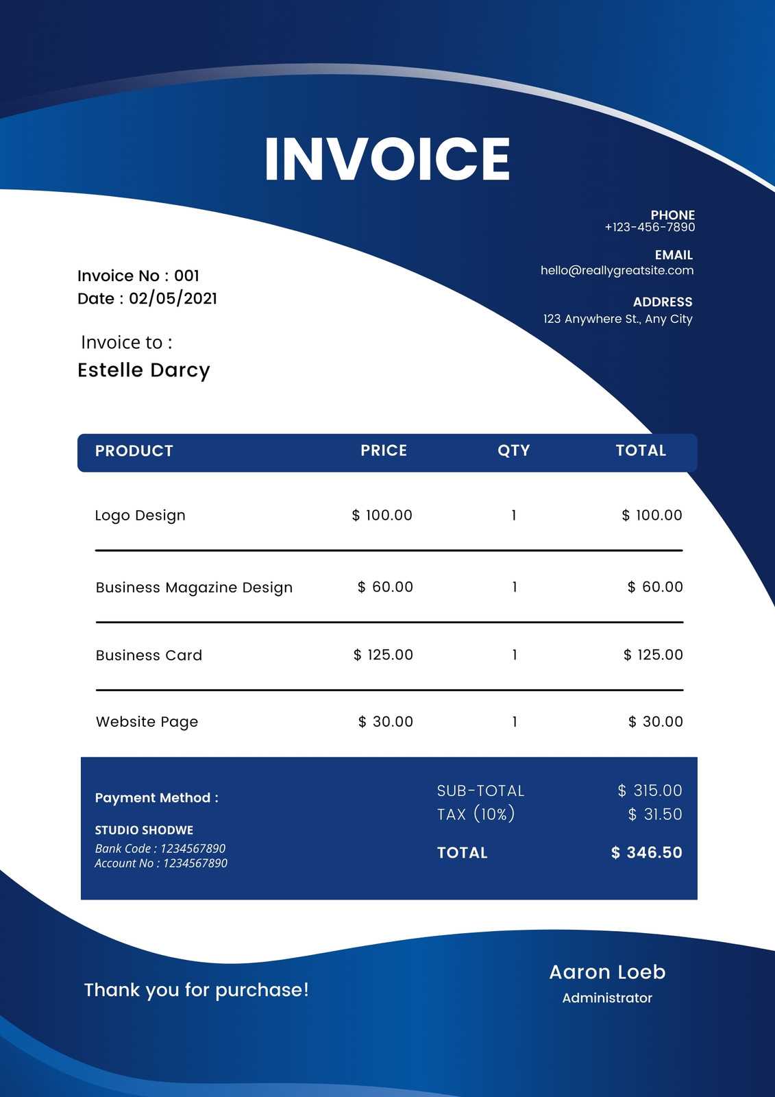 bank invoice template