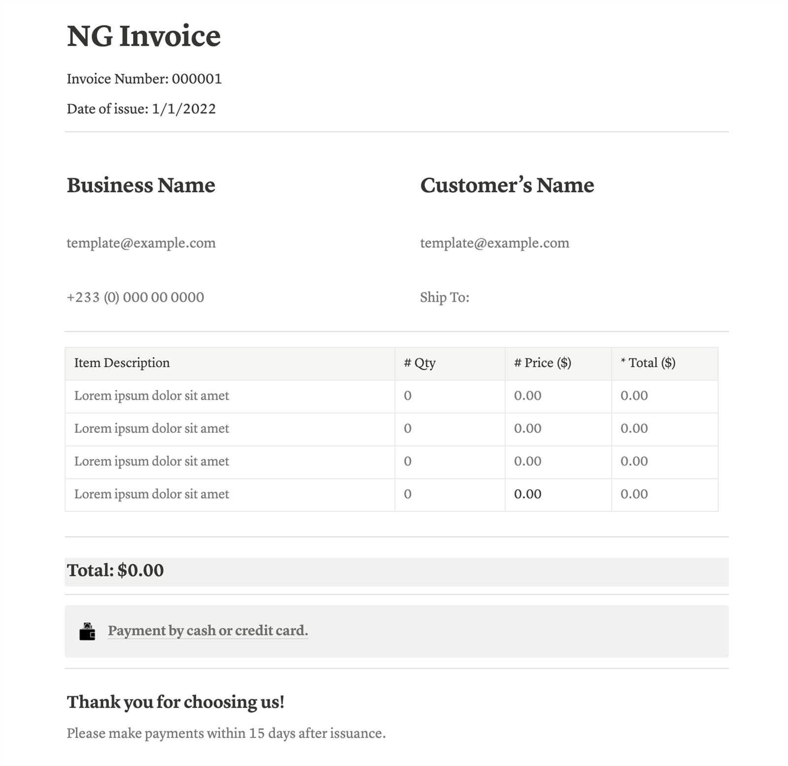 basic freelance invoice template