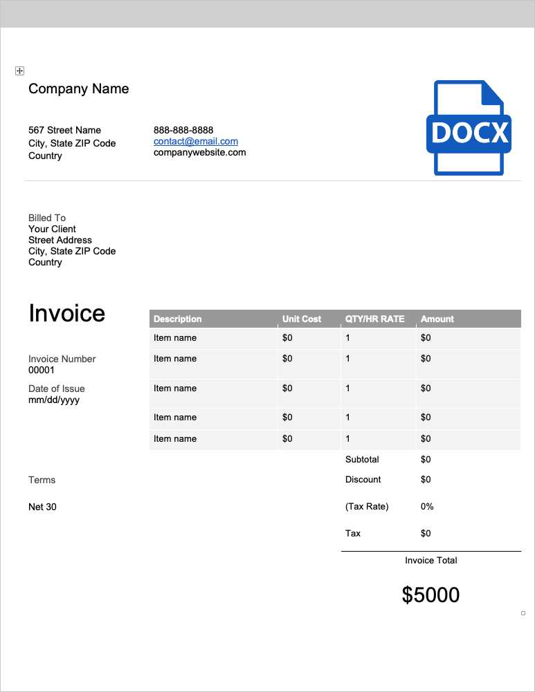 basic invoice template for word free