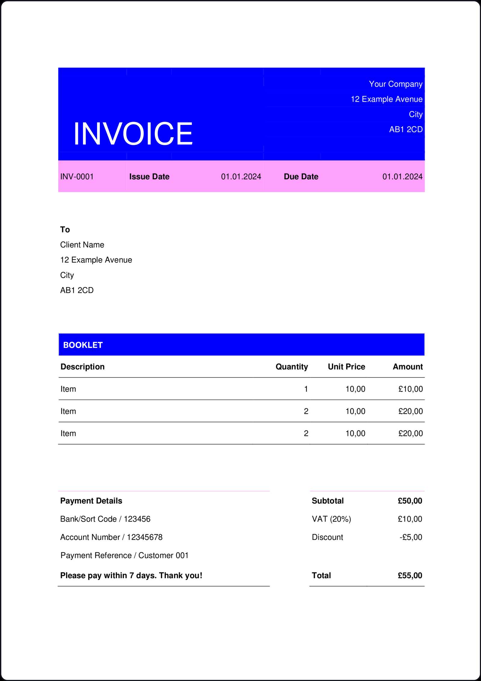 basic invoice template word uk