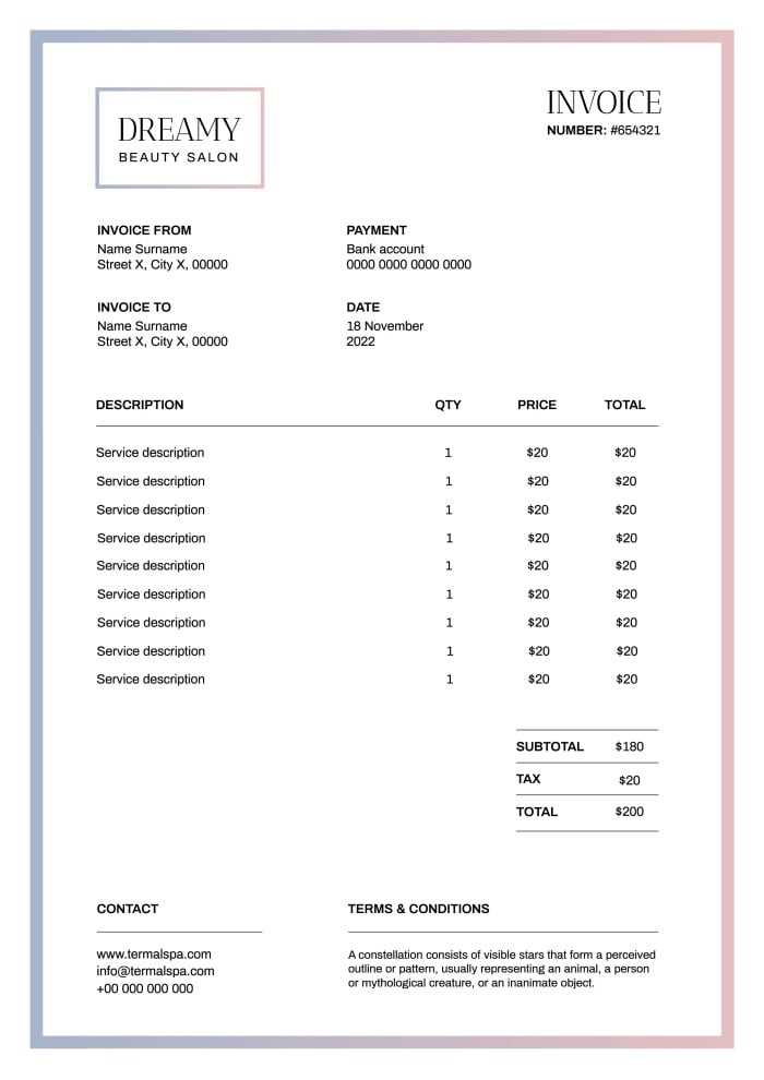 beauty invoice template