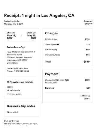 bed and breakfast invoice template