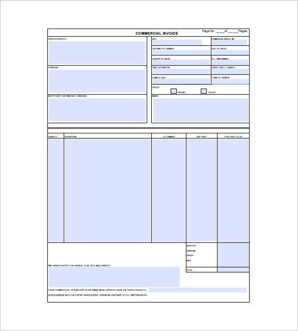 blank commercial invoice template