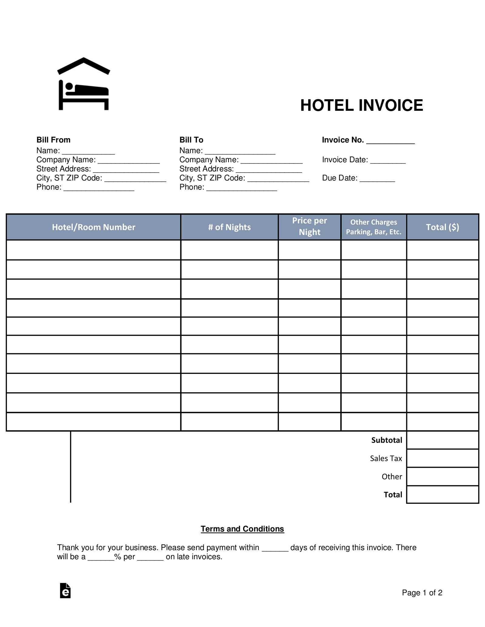 blank invoice template for services