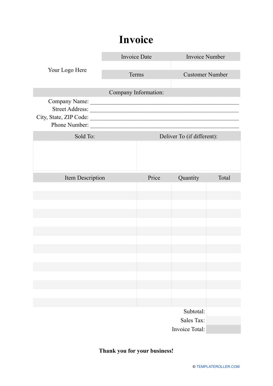 blank invoice template for services