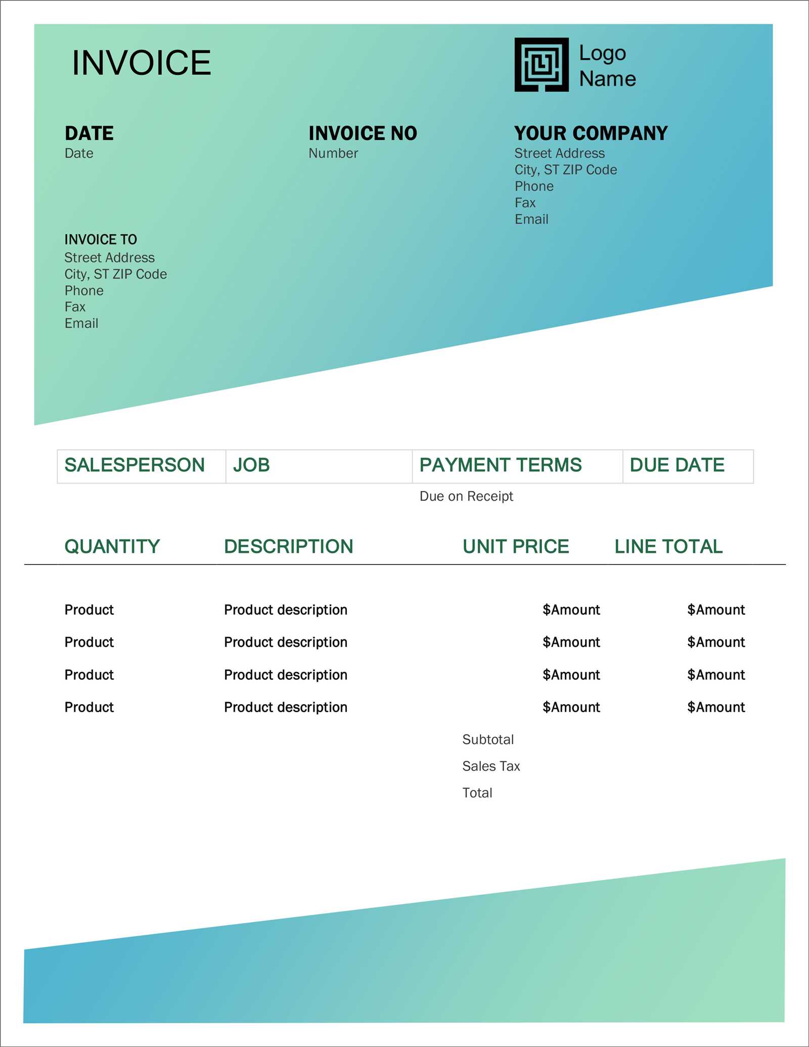 blank invoice template microsoft