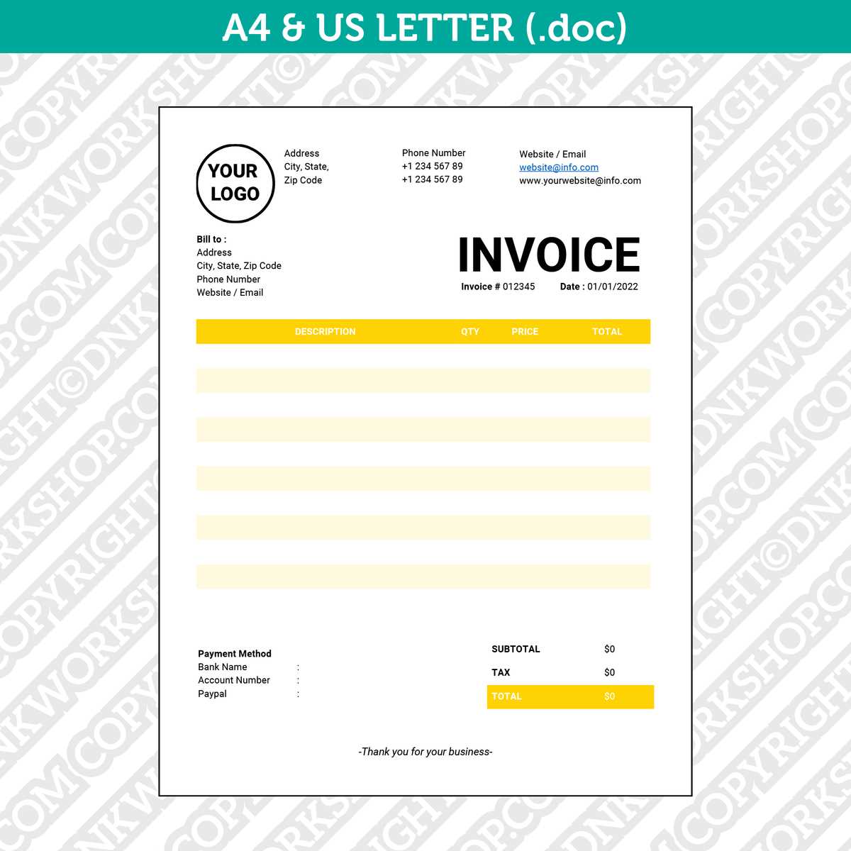 blank invoice template word free