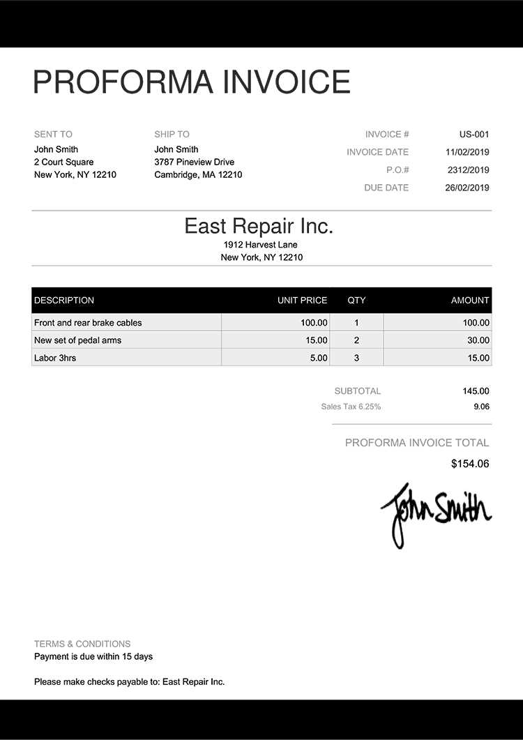 blank proforma invoice template