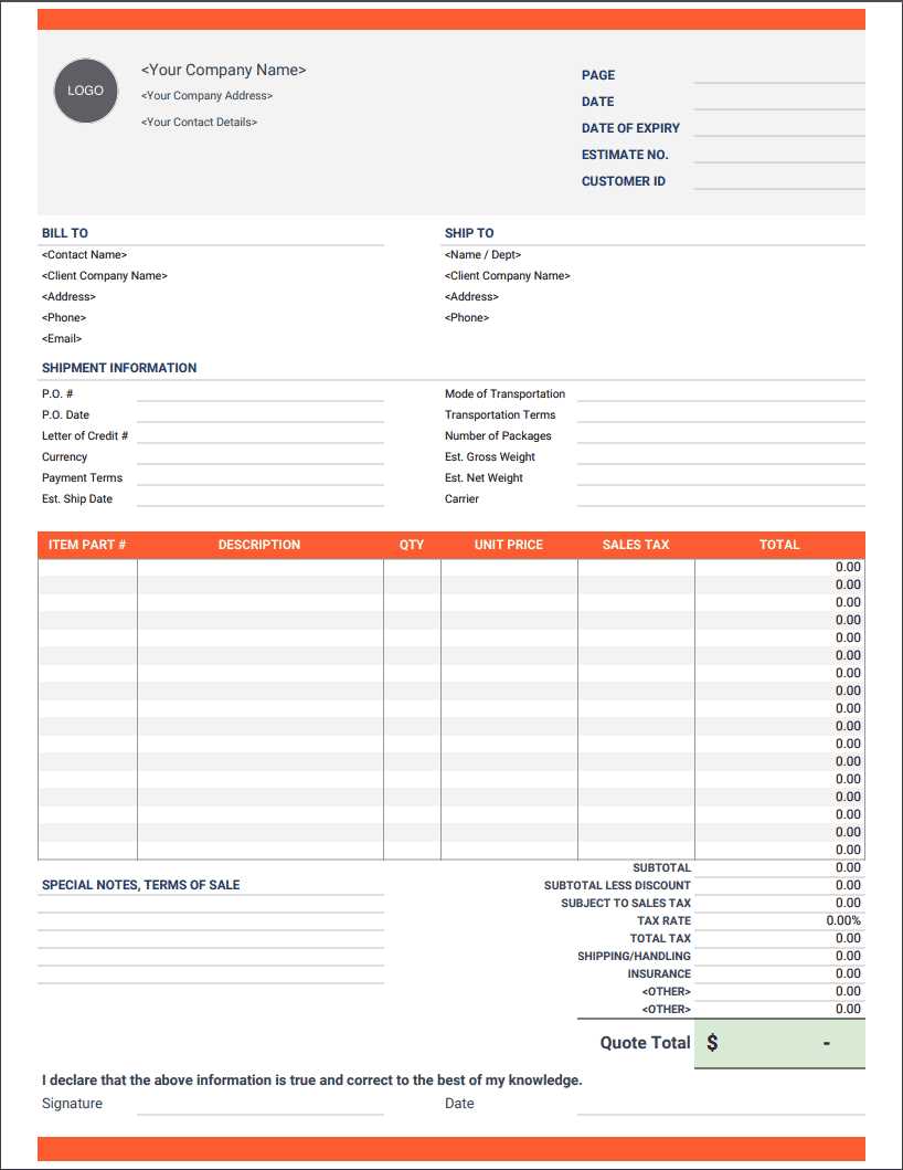 blank proforma invoice template