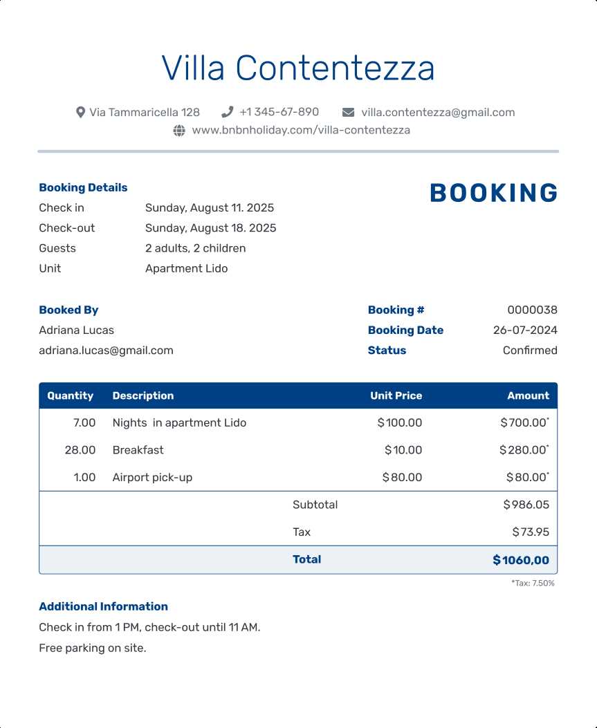 booking.com invoice template