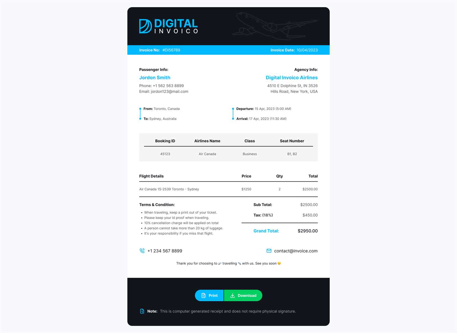 booking.com invoice template