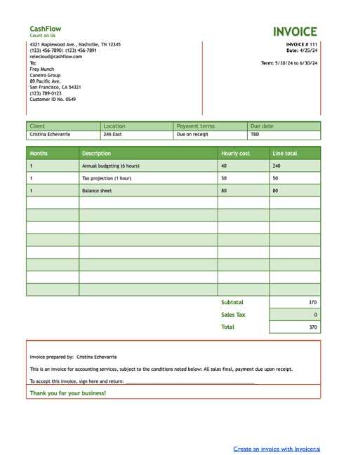 bookkeeper invoice template