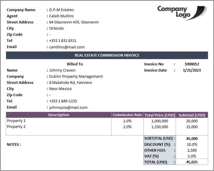 broker invoice template