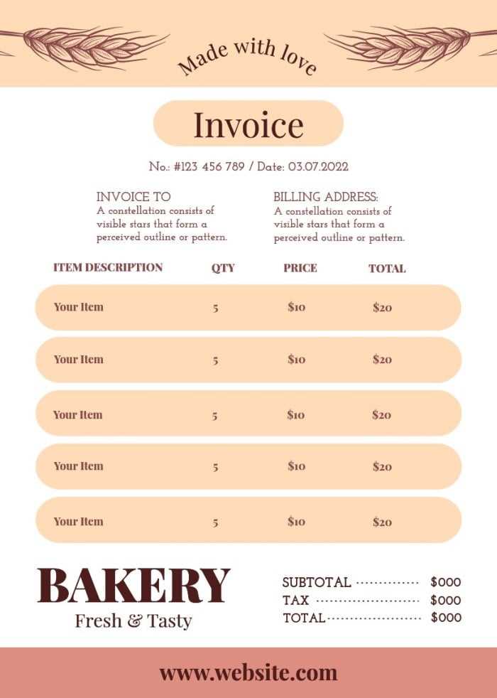 cake invoice template