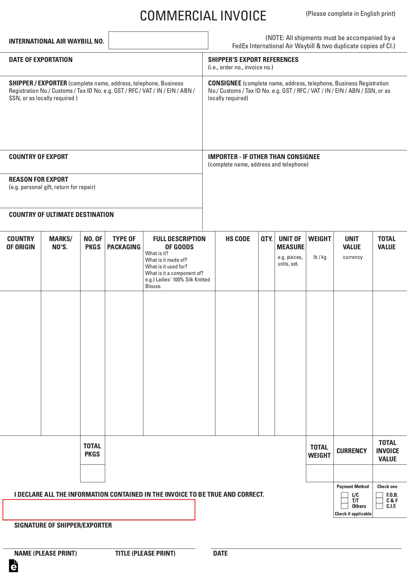 canadian customs invoice template excel