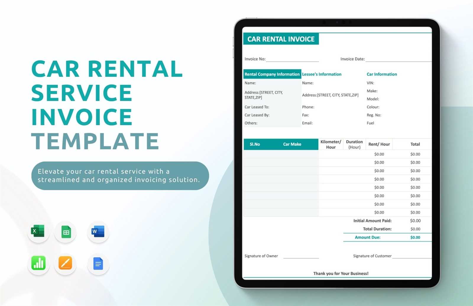 car rental invoice template free