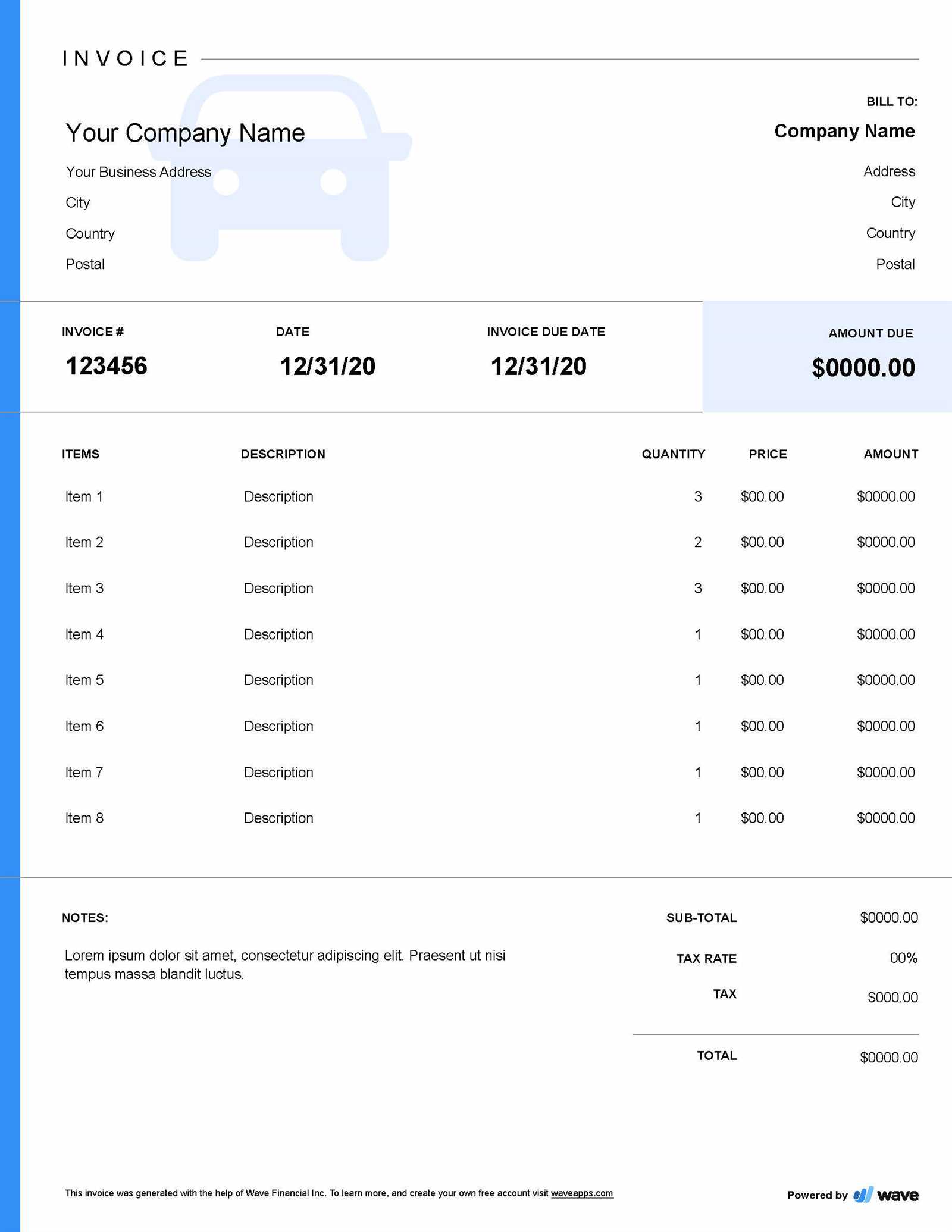 car repair invoice template free