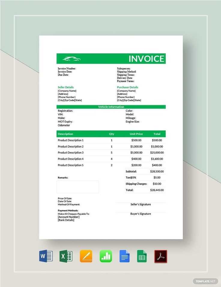 car sale invoice template word