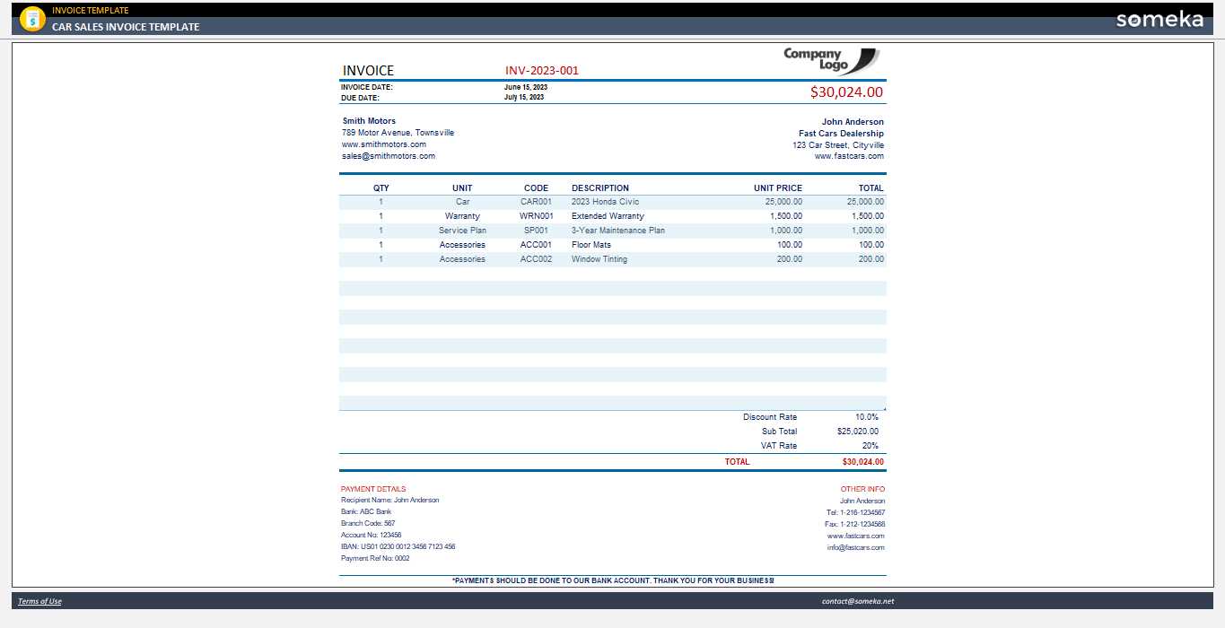 car sale invoice template word