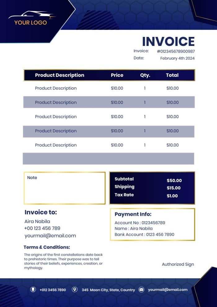 car sales invoice template free download