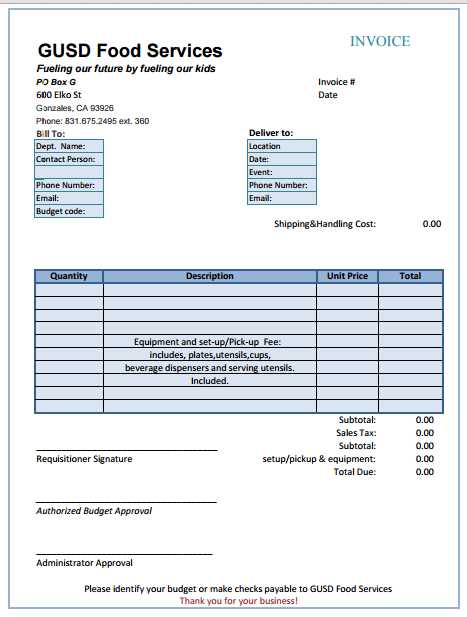 catering invoice template free download