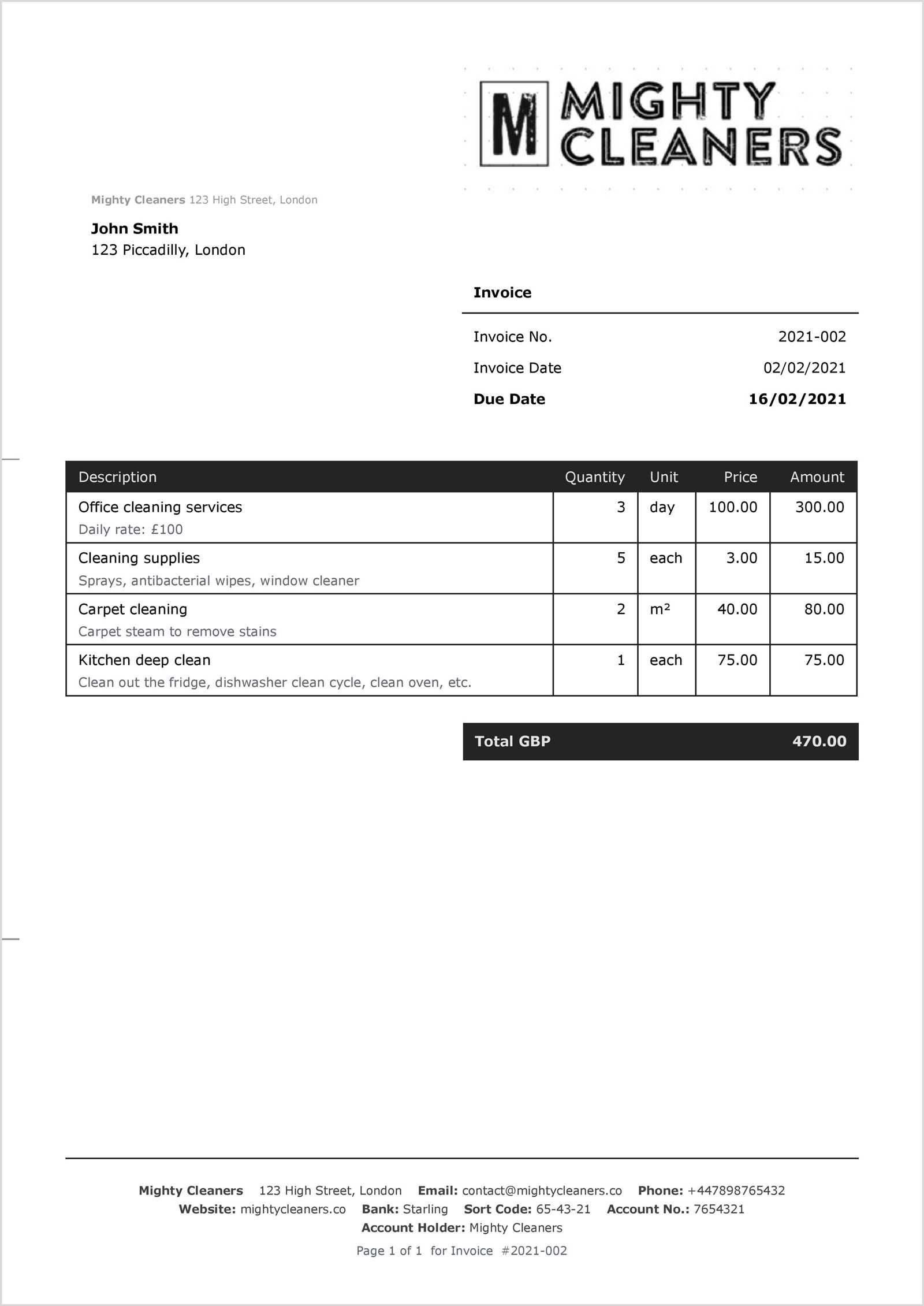 cleaners invoice template