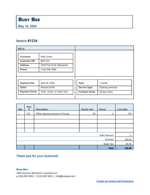 cleaning service invoice template word