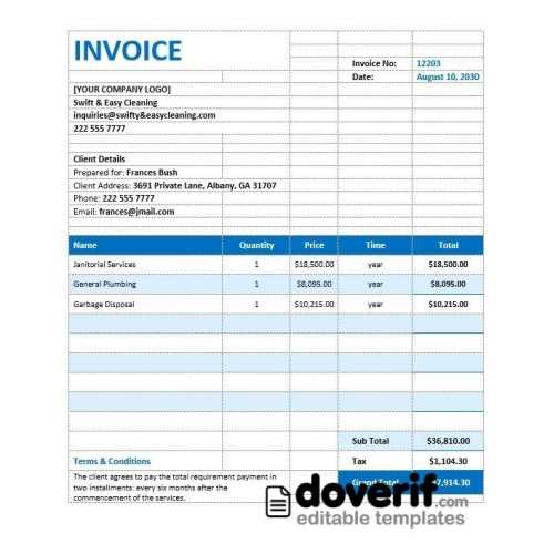 cleaning service invoice template word