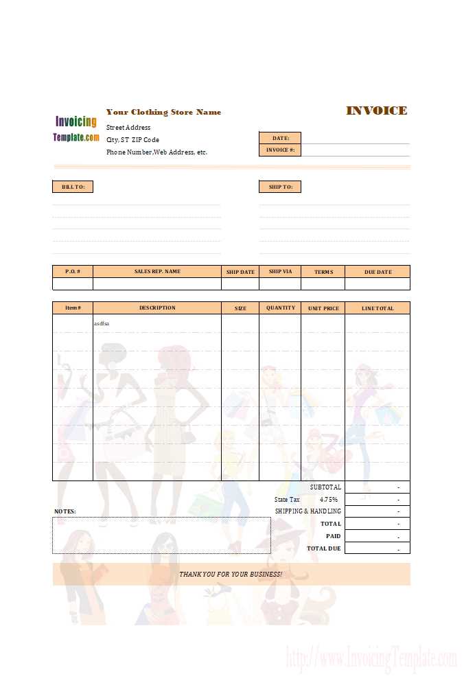 clothing store invoice template download