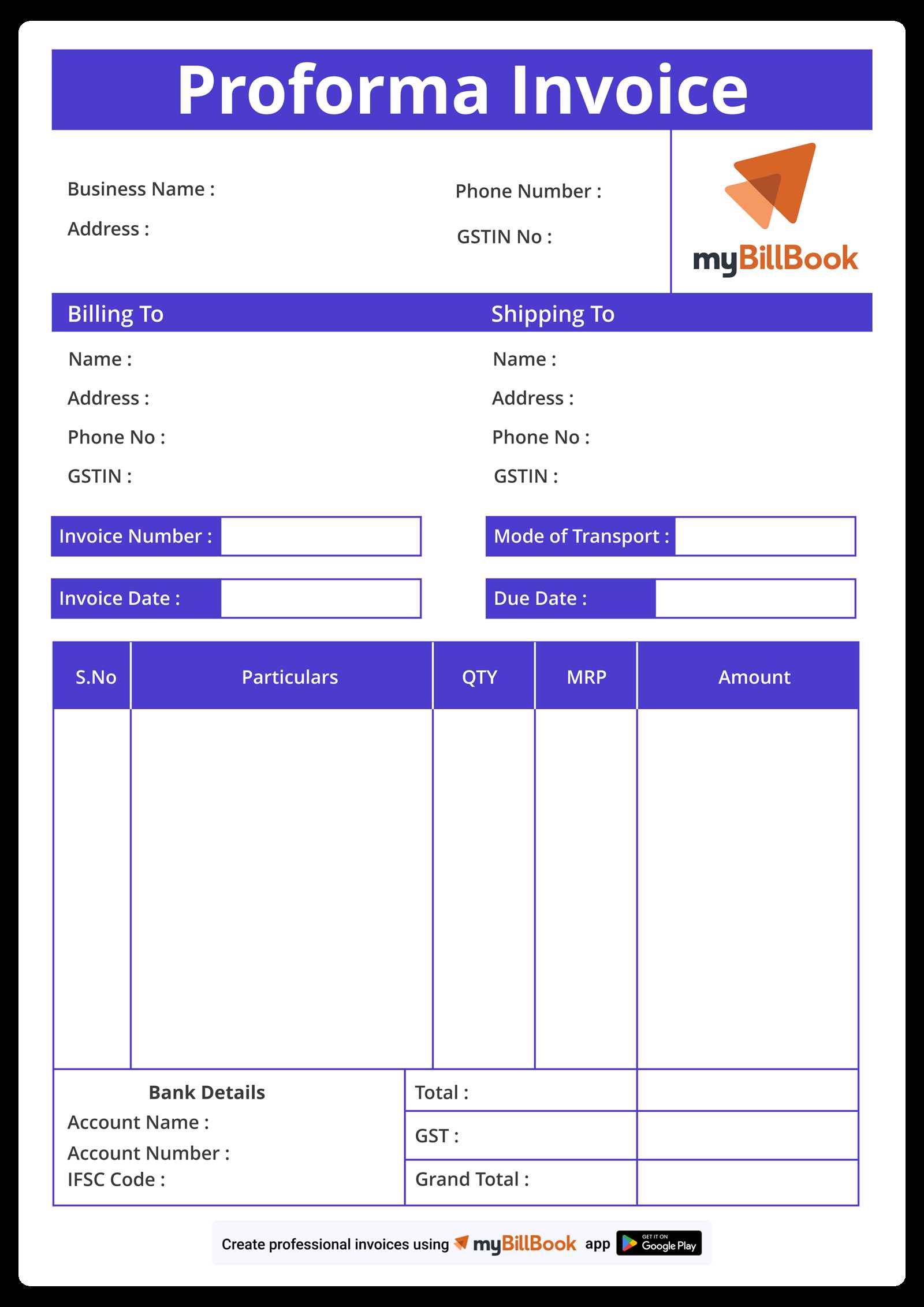 commercial invoice printable template