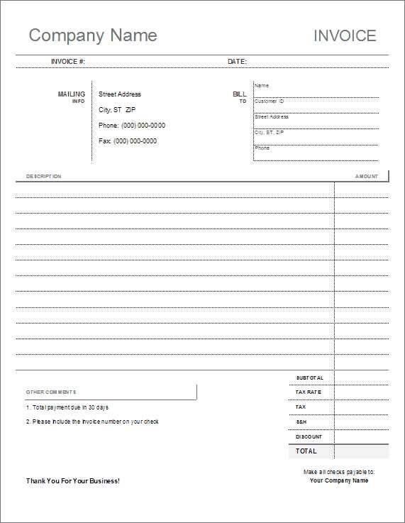 commercial invoice printable template