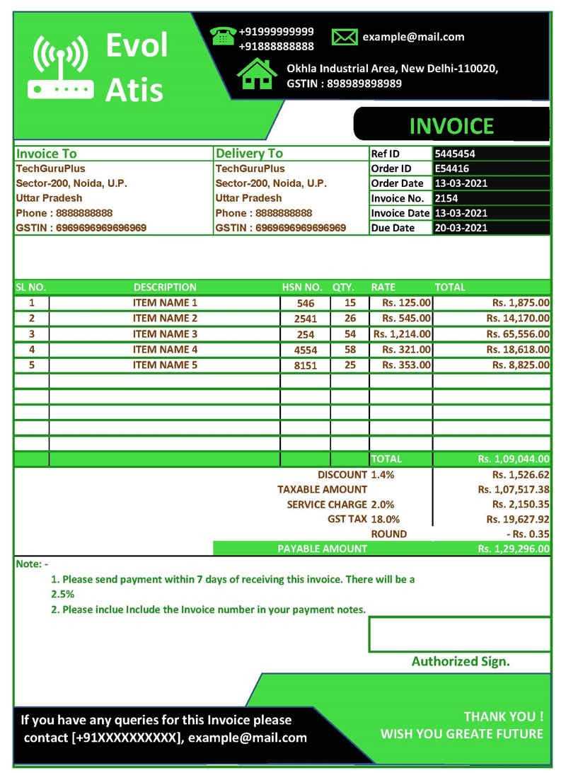 commercial invoice template excel