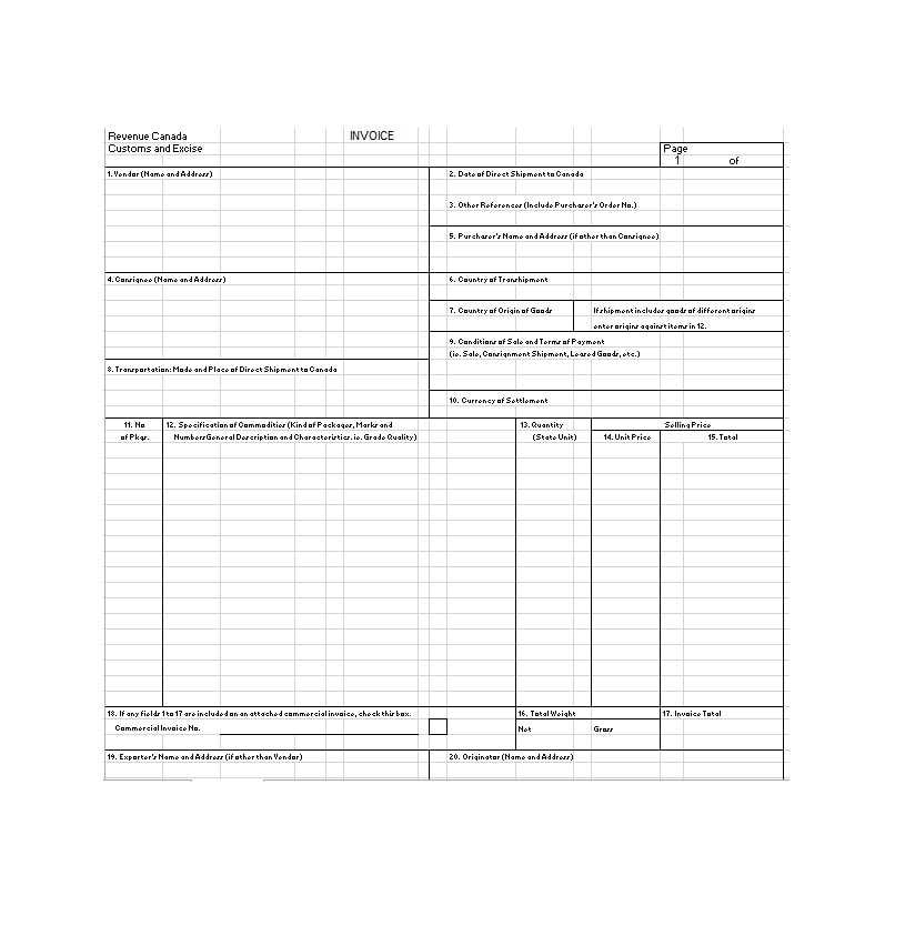 commercial invoice template pdf fillable