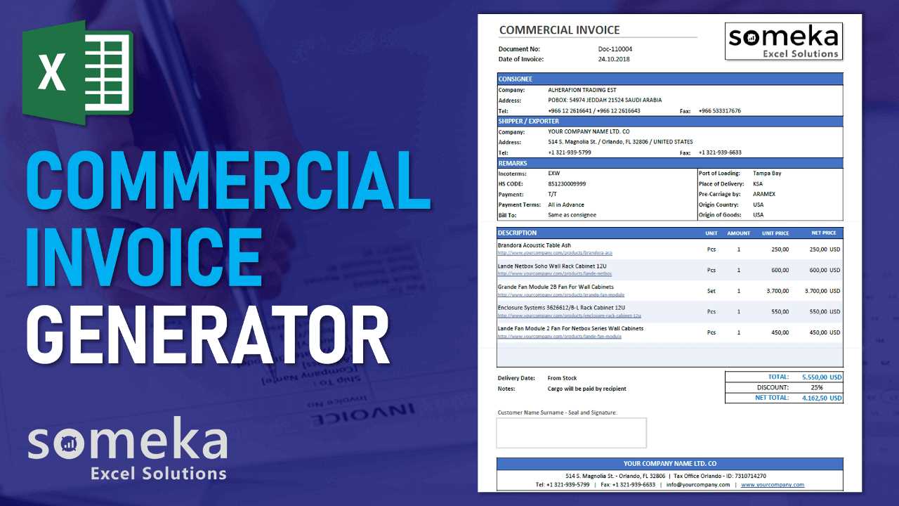 commercial invoice template xls